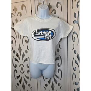 Backstreet Boys Crop Tee Small White Graphic Y2K Pop Band Shirt Cotton NWOT